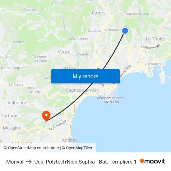 Monval to Uca, Polytech'Nice Sophia - Bat. Templiers 1 map