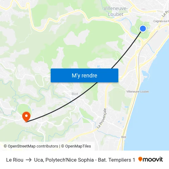 Le Riou to Uca, Polytech'Nice Sophia - Bat. Templiers 1 map