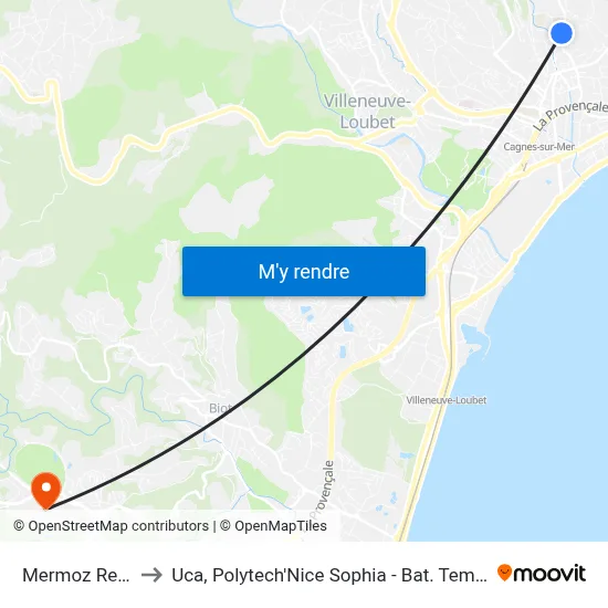 Mermoz Renoir to Uca, Polytech'Nice Sophia - Bat. Templiers 1 map