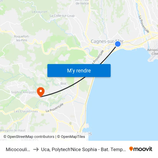 Micocouliers to Uca, Polytech'Nice Sophia - Bat. Templiers 1 map