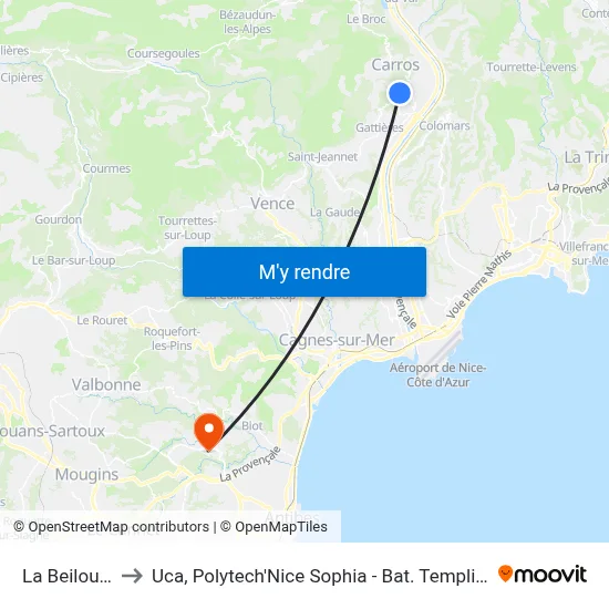 La Beilouno to Uca, Polytech'Nice Sophia - Bat. Templiers 1 map