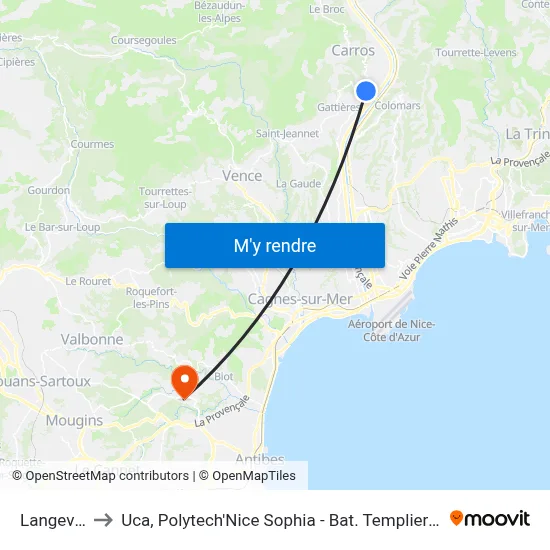 Langevin to Uca, Polytech'Nice Sophia - Bat. Templiers 1 map