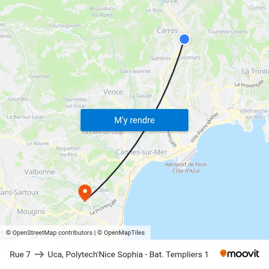 Rue 7 to Uca, Polytech'Nice Sophia - Bat. Templiers 1 map