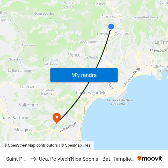 Saint Paul to Uca, Polytech'Nice Sophia - Bat. Templiers 1 map