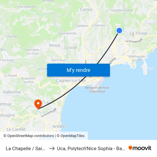 La Chapelle / Saint-Michel to Uca, Polytech'Nice Sophia - Bat. Templiers 1 map