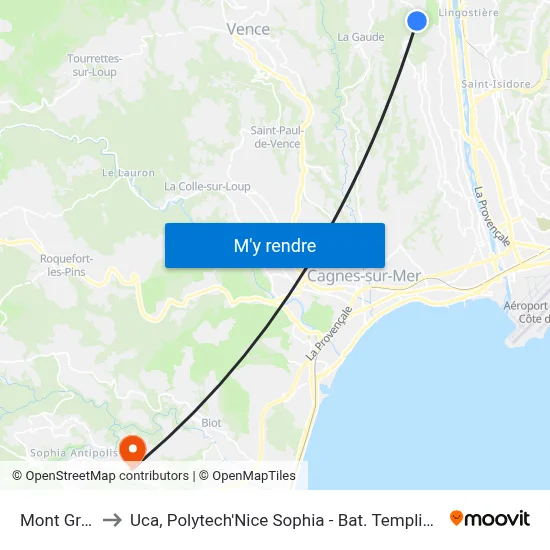 Mont Gros to Uca, Polytech'Nice Sophia - Bat. Templiers 1 map