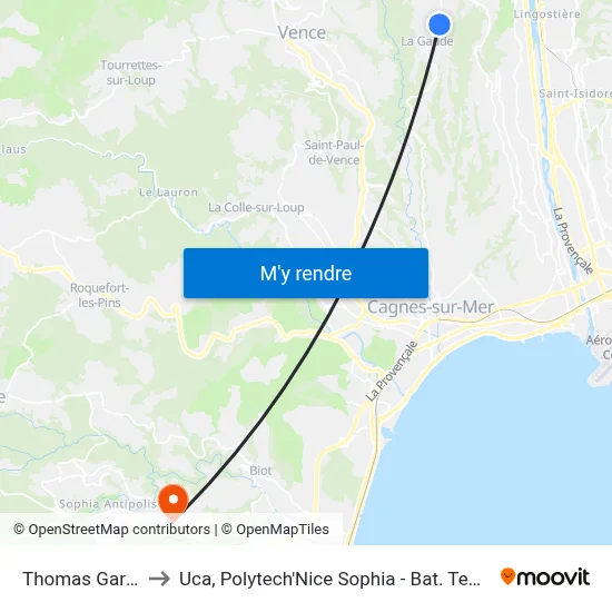 Thomas Garbies to Uca, Polytech'Nice Sophia - Bat. Templiers 1 map