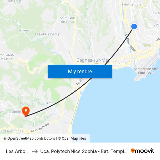 Les Arboras to Uca, Polytech'Nice Sophia - Bat. Templiers 1 map