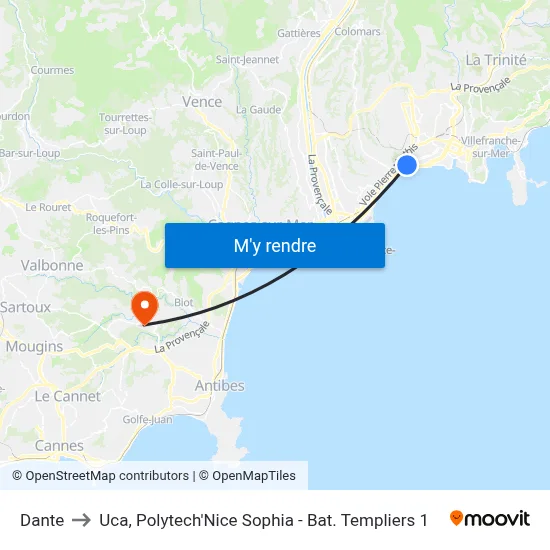 Dante to Uca, Polytech'Nice Sophia - Bat. Templiers 1 map