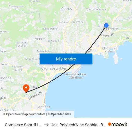Complexe Sportif La Lauvette to Uca, Polytech'Nice Sophia - Bat. Templiers 1 map