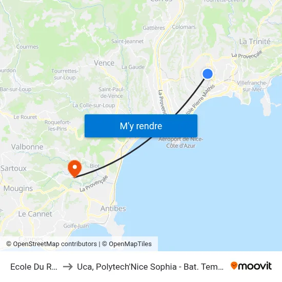 Ecole Du Righi to Uca, Polytech'Nice Sophia - Bat. Templiers 1 map