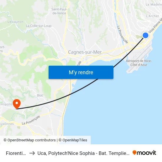 Fiorentina to Uca, Polytech'Nice Sophia - Bat. Templiers 1 map