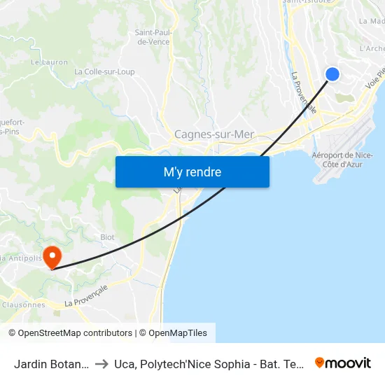 Jardin Botanique to Uca, Polytech'Nice Sophia - Bat. Templiers 1 map