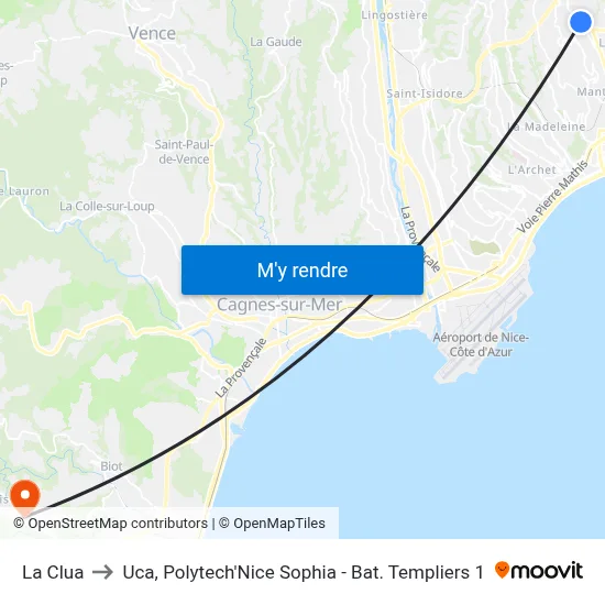 La Clua to Uca, Polytech'Nice Sophia - Bat. Templiers 1 map