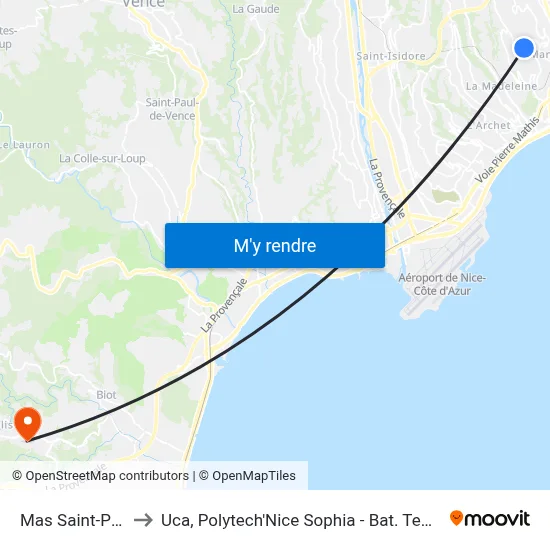 Mas Saint-Pierre to Uca, Polytech'Nice Sophia - Bat. Templiers 1 map
