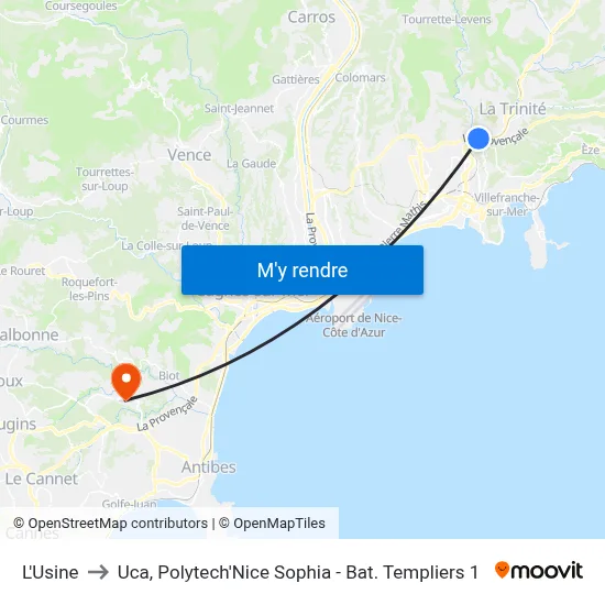 L'Usine to Uca, Polytech'Nice Sophia - Bat. Templiers 1 map