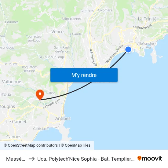 Masséna to Uca, Polytech'Nice Sophia - Bat. Templiers 1 map