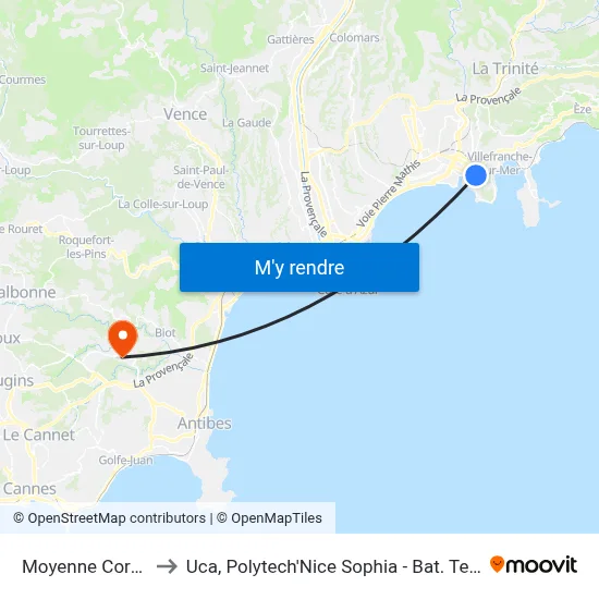 Moyenne Corniche to Uca, Polytech'Nice Sophia - Bat. Templiers 1 map