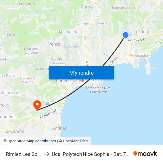 Rimiez Les Sources to Uca, Polytech'Nice Sophia - Bat. Templiers 1 map