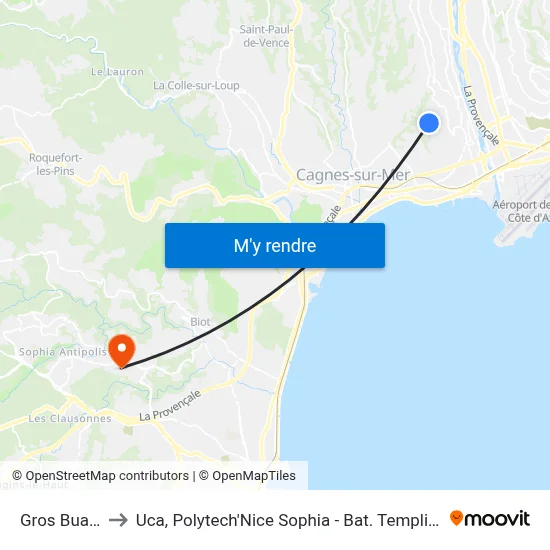 Gros Buaux to Uca, Polytech'Nice Sophia - Bat. Templiers 1 map