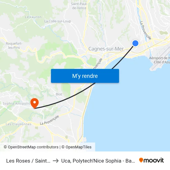 Les Roses / Saint-Laurent to Uca, Polytech'Nice Sophia - Bat. Templiers 1 map