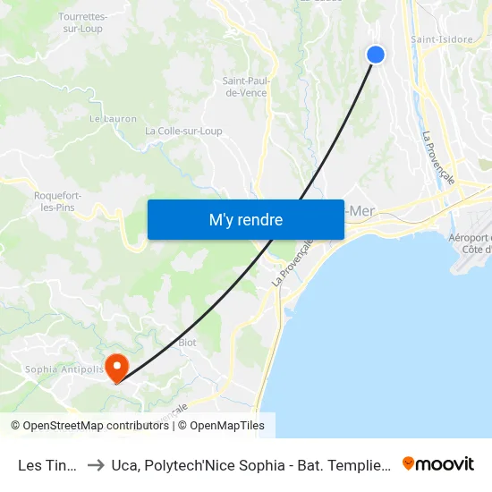 Les Tines to Uca, Polytech'Nice Sophia - Bat. Templiers 1 map
