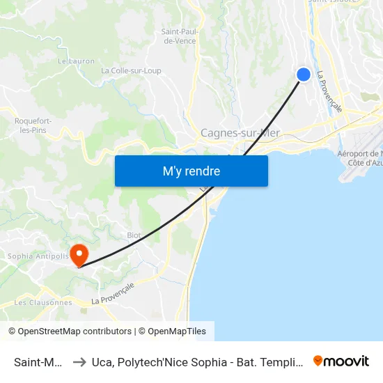 Saint-Marc to Uca, Polytech'Nice Sophia - Bat. Templiers 1 map