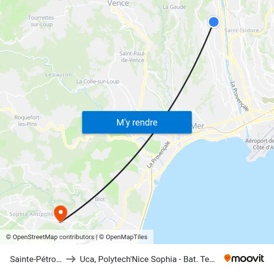 Sainte-Pétronille to Uca, Polytech'Nice Sophia - Bat. Templiers 1 map