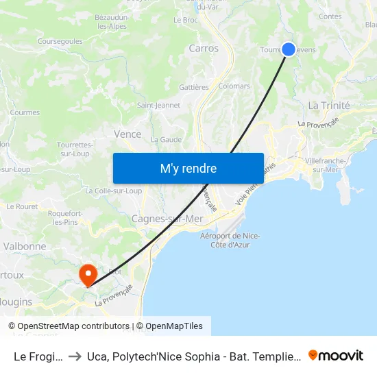 Le Frogier to Uca, Polytech'Nice Sophia - Bat. Templiers 1 map