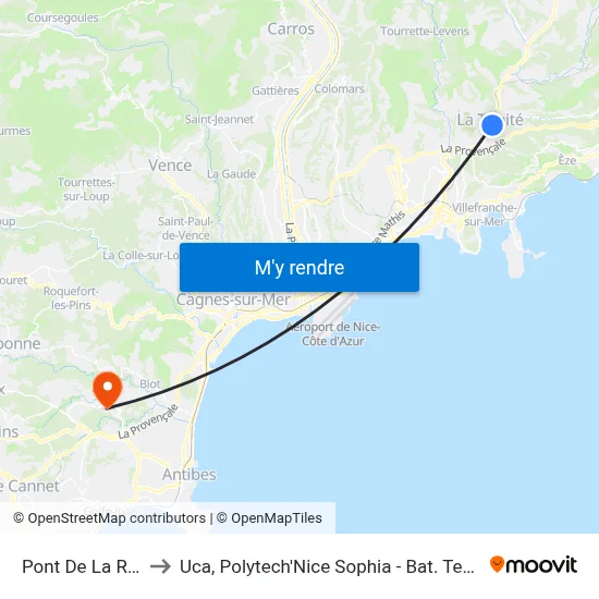 Pont De La Roma to Uca, Polytech'Nice Sophia - Bat. Templiers 1 map