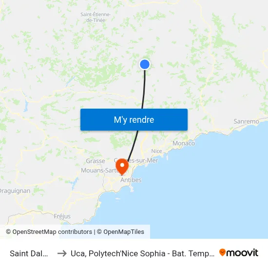 Saint Dalmas to Uca, Polytech'Nice Sophia - Bat. Templiers 1 map