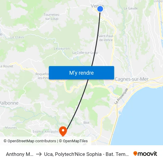 Anthony Mars to Uca, Polytech'Nice Sophia - Bat. Templiers 1 map