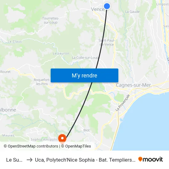 Le Suve to Uca, Polytech'Nice Sophia - Bat. Templiers 1 map