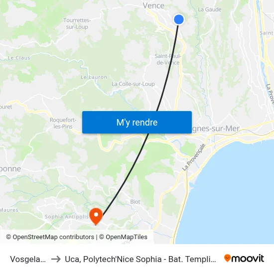 Vosgelade to Uca, Polytech'Nice Sophia - Bat. Templiers 1 map