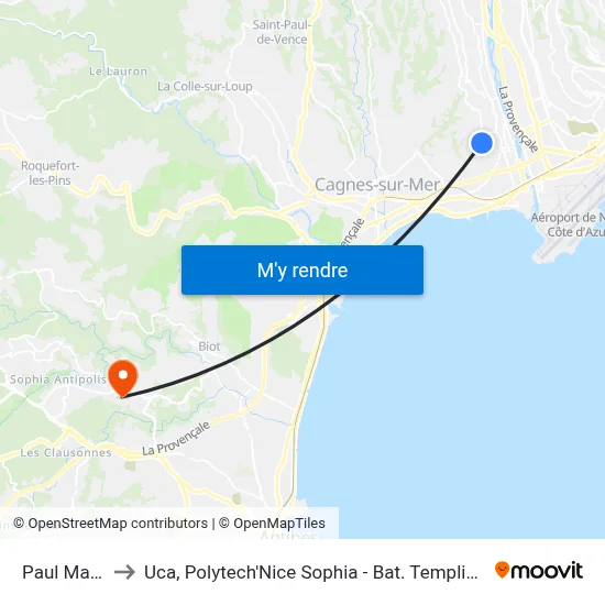 Paul Marie to Uca, Polytech'Nice Sophia - Bat. Templiers 1 map