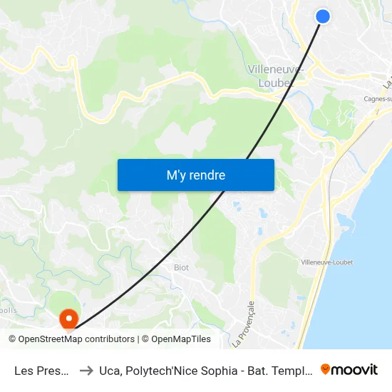 Les Presses to Uca, Polytech'Nice Sophia - Bat. Templiers 1 map