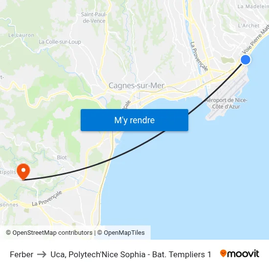 Ferber to Uca, Polytech'Nice Sophia - Bat. Templiers 1 map