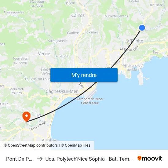 Pont De Peille to Uca, Polytech'Nice Sophia - Bat. Templiers 1 map