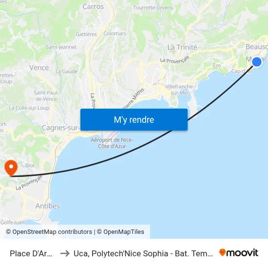 Place D'Armes to Uca, Polytech'Nice Sophia - Bat. Templiers 1 map