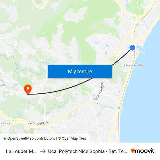 Le Loubet Marina to Uca, Polytech'Nice Sophia - Bat. Templiers 1 map