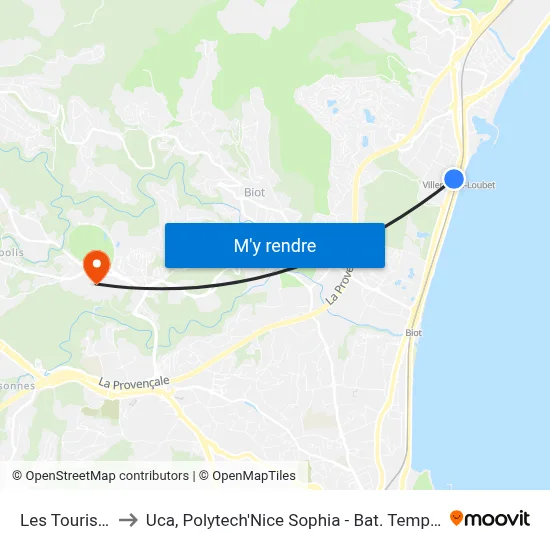 Les Touristes to Uca, Polytech'Nice Sophia - Bat. Templiers 1 map