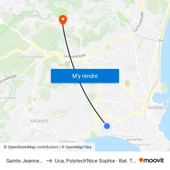 Sainte-Jeanne D'Arc to Uca, Polytech'Nice Sophia - Bat. Templiers 1 map