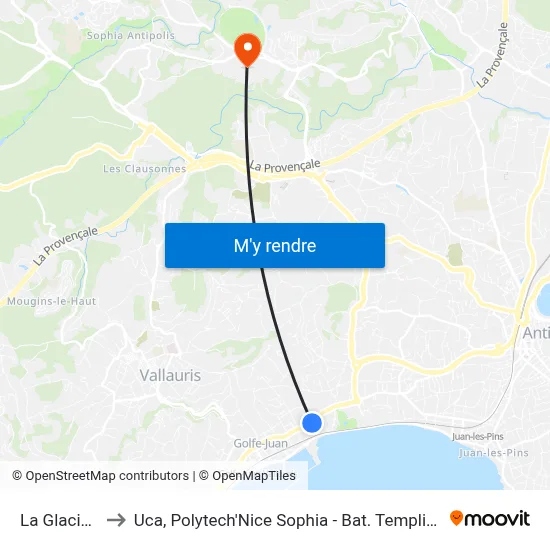 La Glacière to Uca, Polytech'Nice Sophia - Bat. Templiers 1 map