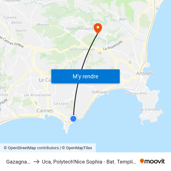 Gazagnaire to Uca, Polytech'Nice Sophia - Bat. Templiers 1 map