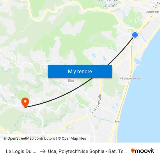 Le Logis Du Loup to Uca, Polytech'Nice Sophia - Bat. Templiers 1 map