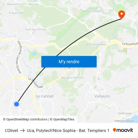L'Olivet to Uca, Polytech'Nice Sophia - Bat. Templiers 1 map