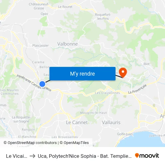 Le Vicaire to Uca, Polytech'Nice Sophia - Bat. Templiers 1 map