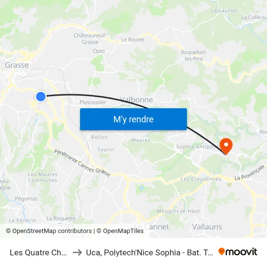 Les Quatre Chemins to Uca, Polytech'Nice Sophia - Bat. Templiers 1 map