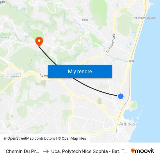 Chemin Du Prugnon to Uca, Polytech'Nice Sophia - Bat. Templiers 1 map