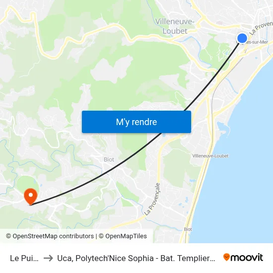 Le Puits to Uca, Polytech'Nice Sophia - Bat. Templiers 1 map